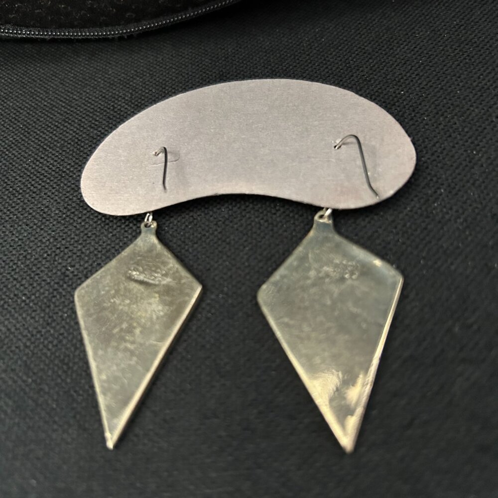 Vintage Mexico Alpaca Silver shell Inlay Abalone hook Earrings pink flowers - Picture 4 of 9